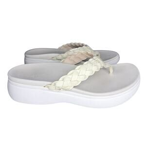 Vionic Kenji Braided Strap Platform Flip Flops Sandals Sz 8 Cream Comfy Support